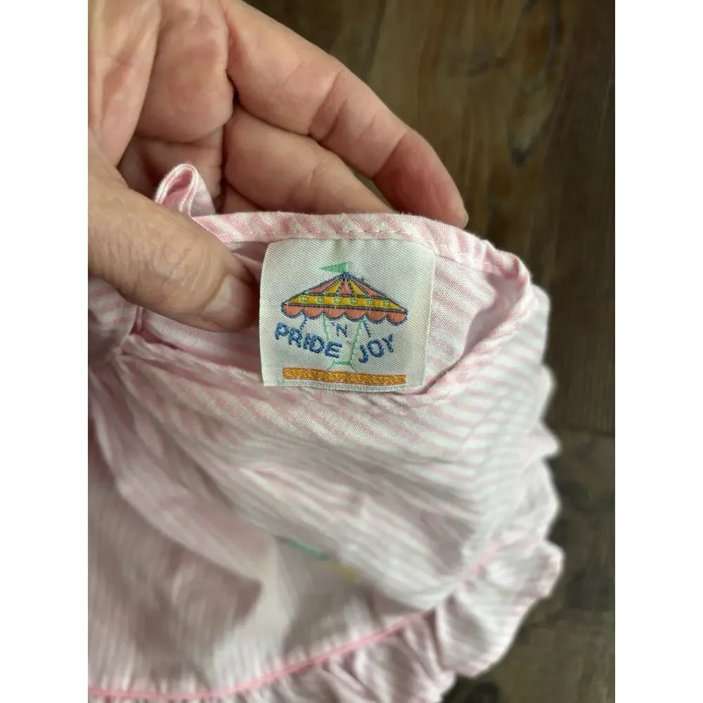 Vintage 80s Baby Girl Pride N Joy Pink Ice Cream tie summer shirt 6-9 months